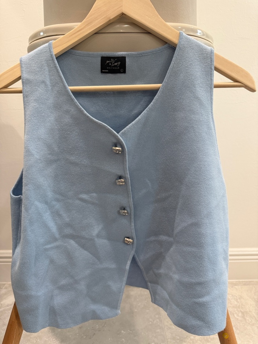 Milk & Honey Light Blue Knit Button Vest